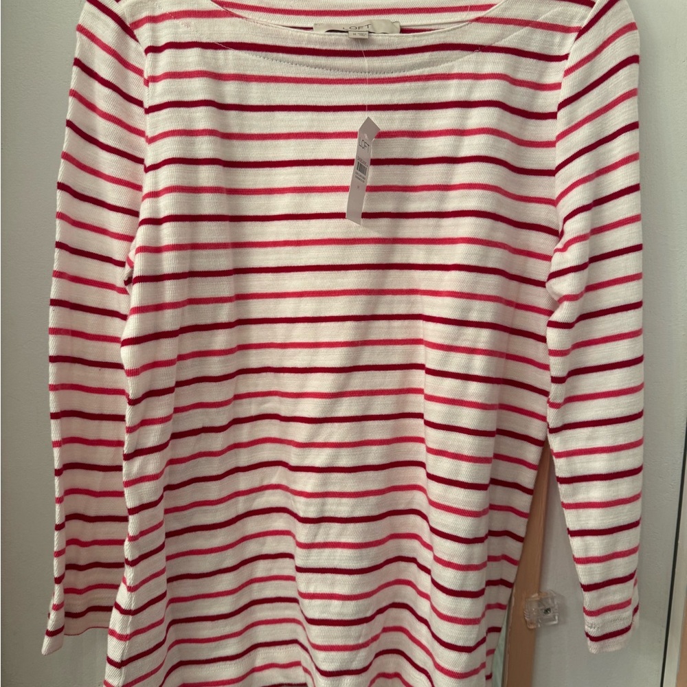 LOFT Red and White Striped Top